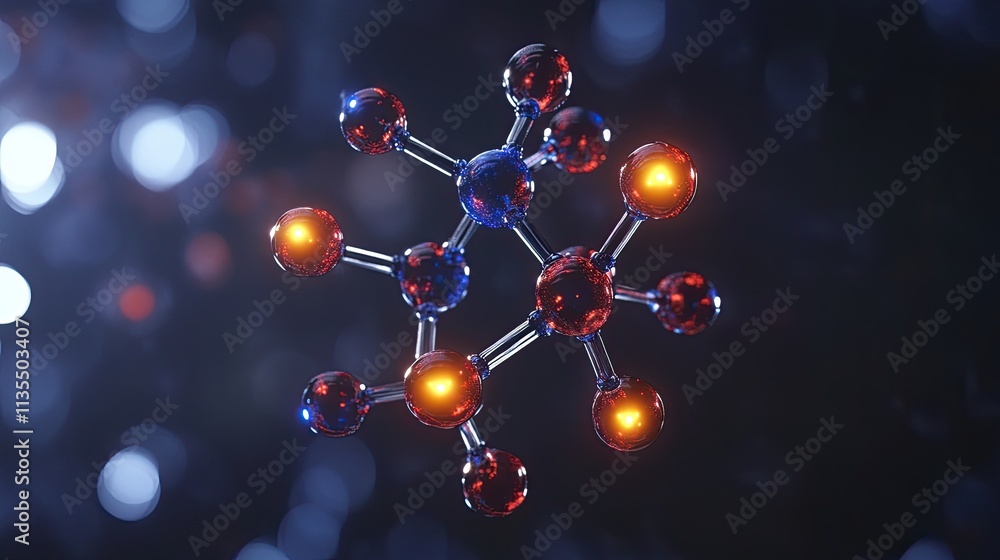 Aufkleber colorful molecular structure on blurred background with bokeh effect