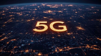 Futuristic Visual of 5G Technology Represented Over Cities at Night