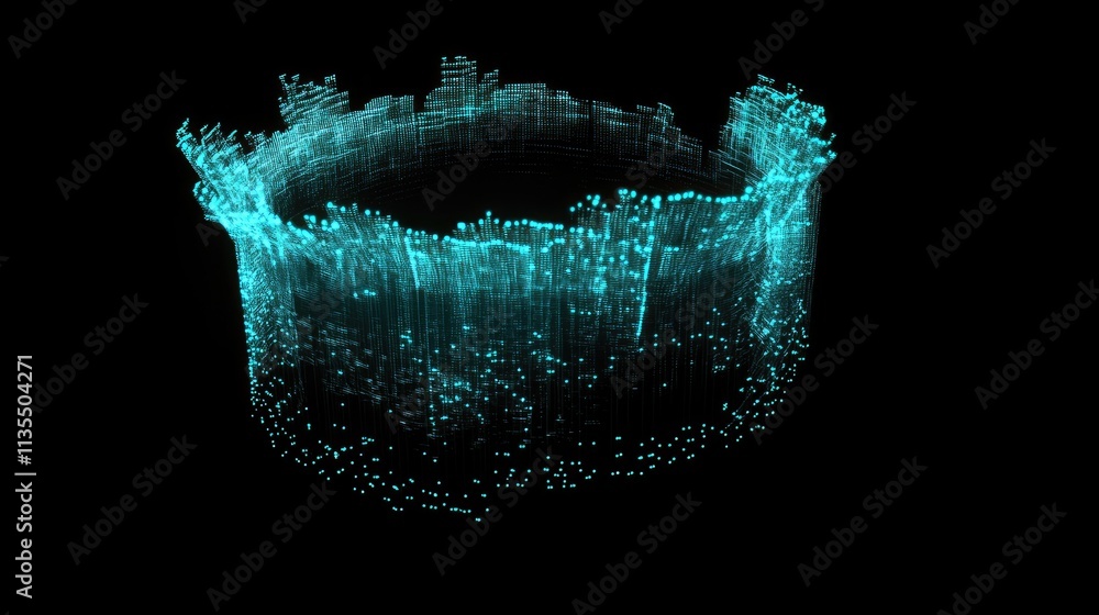 Poster abstract digital visualization of data in vibrant cyan colors