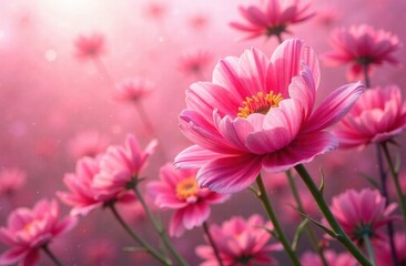 Obraz premium Gently pink flowers of anemones outdoors in summer spring close-up on turquoise background with soft selective focus. Delicate dreamy image of beauty of nature.