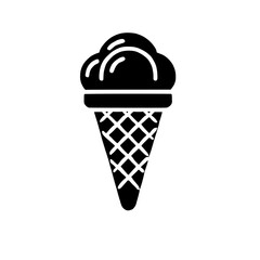 Ice Cream Cone Icon: A simple, bold black and white illustration of a classic ice cream cone, perfect for menus, branding, and sweet treat designs. 