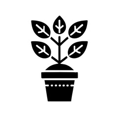 Plant Growth Icon: A simple yet powerful icon depicting a potted plant with five leaves, symbolizing growth, development, and prosperity. It's a versatile symbol representing nature, life.