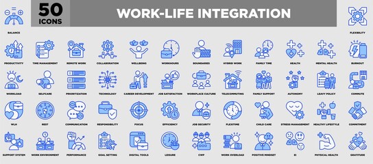 Work-Life Integration Icon Set Blue White