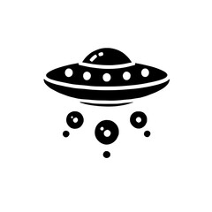 UFO Sightings: A sleek, black UFO icon descends, emitting glowing orbs.  Perfect for websites, apps, or presentations related to science fiction, space exploration, or the unknown.