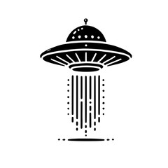 UFO Abduction: A minimalist silhouette of a UFO with a beam of light emanating from its underside, ready to whisk away unsuspecting earthlings. This illustration is perfect for sci-fi, fantasy.