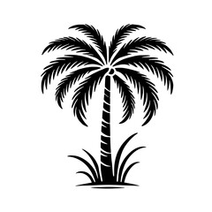 Obraz premium Palm Tree Silhouette: A striking silhouette of a palm tree with its fronds reaching towards the sky, symbolizing tropical paradise, relaxation, and the beauty of nature. 