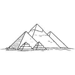 Hand-Drawn Pyramids: A simple line drawing of the iconic pyramids of Giza, showcasing their majestic geometry and enduring presence against a clean background.  