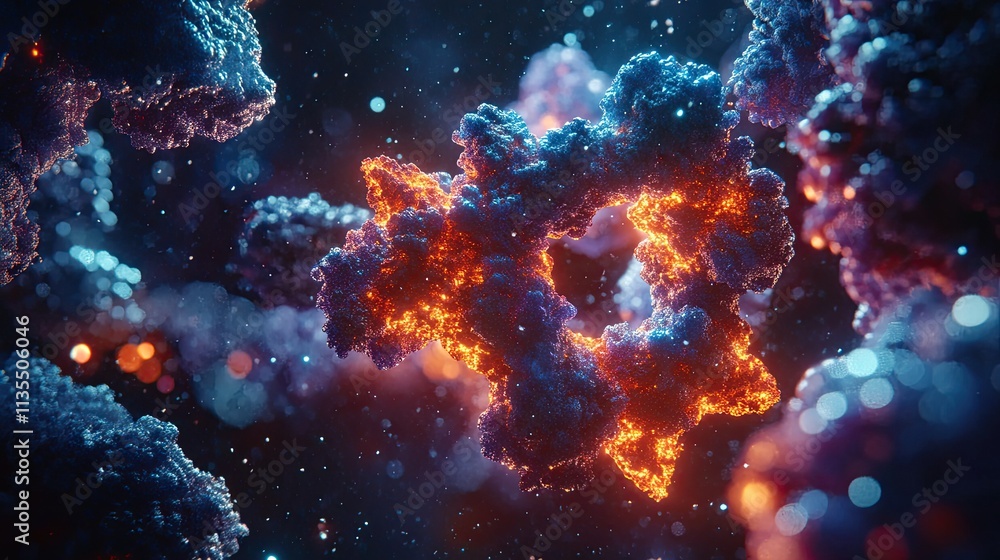 Poster abstract representation of colorful molecular structure with glitter