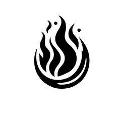 Obraz premium Abstract Flame Circle: A captivating black and white design, showcasing a stylized circular flame rising from the center with a smooth, rounded border. This minimalist icon evokes a sense of energy.