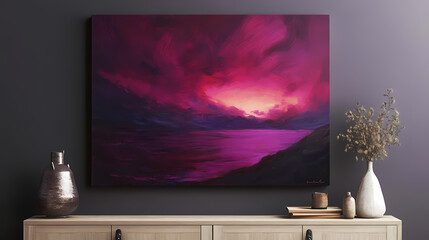 Abstract canvas with warm dusk purple and sunset pink smears resembling evening skies , art, painting, canvas, abstract, sunset, dusk. Nightfall. Illustration