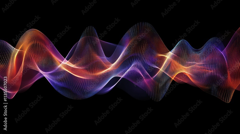 Poster colorful wave patterns with light and motion on dark background