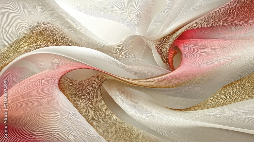 Poster flowing fabric with soft red and beige hues creating elegant waves