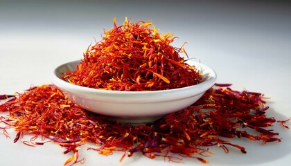 Fototapeta premium A bowl of vibrant red saffron threads, a precious spice.
