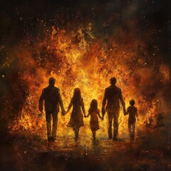 Fototapeta premium Family conflict mirrored in flames portrays emotional destruction and alienation