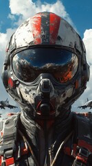Fototapeta premium Moody high angle portrait of a pilot in futuristic flight suit in a space squadron