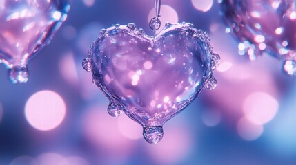 Abstract Purple Heart Shaped Water Droplet