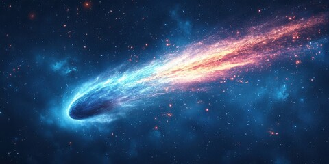 Fototapeta premium Holographic Comet Icon, vibrant comet soaring through a night sky, luminous trails illuminating the darkness, dynamic and captivating design