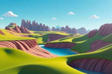 Beautiful and Peaceful Nature Scenery Illustration Landscape Countryside Tranquil Vibrant and Colorful