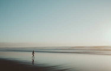 tropical background image, pristine beach, people, relaxing, walking on the beach, holiday tropical secret getaway,  blue sky, perfect for advertising