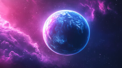 Obraz premium Neon synthwave sci-fi planet landscape - generative ai. beautiful simple ai generated image in unique. Eternal. Illustration