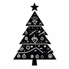 Minimalist Silhouette of Christmas Tree with Modern Decor, Minimalist Christmas Tree DecorChristmas day, New Year's Eve, Happy New Year