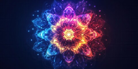 Neon Mandala Icon, a vibrant holographic design featuring swirling patterns that radiate energy and depth in a mesmerizing display