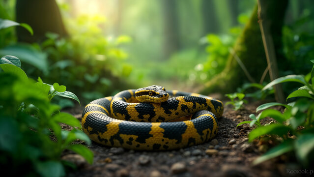 Gaboon Viper in Rainforest Habitat