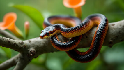 Vibrant Garter Snake Amongst Leaves