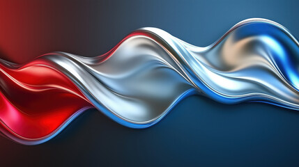 Abstract 3D Flowing Liquid-Like Wave Textures in Red, Blue, and Silver Gradient