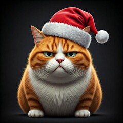 grumpy xmas cat wearing a santa hat
