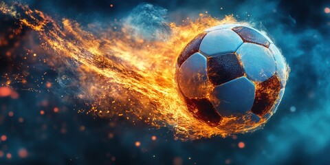 Glowing Soccer Ball Icon, dynamic motion, vibrant energy trails, holographic design, modern sports theme, eye-catching visual effect