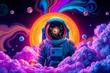 Astronaut Emerging from a Colorful Cosmic Portal.generative AI
