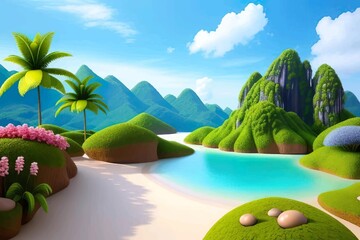 Beautiful and Peaceful Nature Scenery Illustration Landscape Countryside Tranquil Vibrant and Colorful
