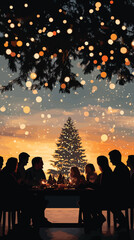 Fototapeta premium Multi-Generational Family Silhouette at Christmas Dinner, Multi-Generational Christmas DinnerChristmas day, New Year's Eve, Happy New Year