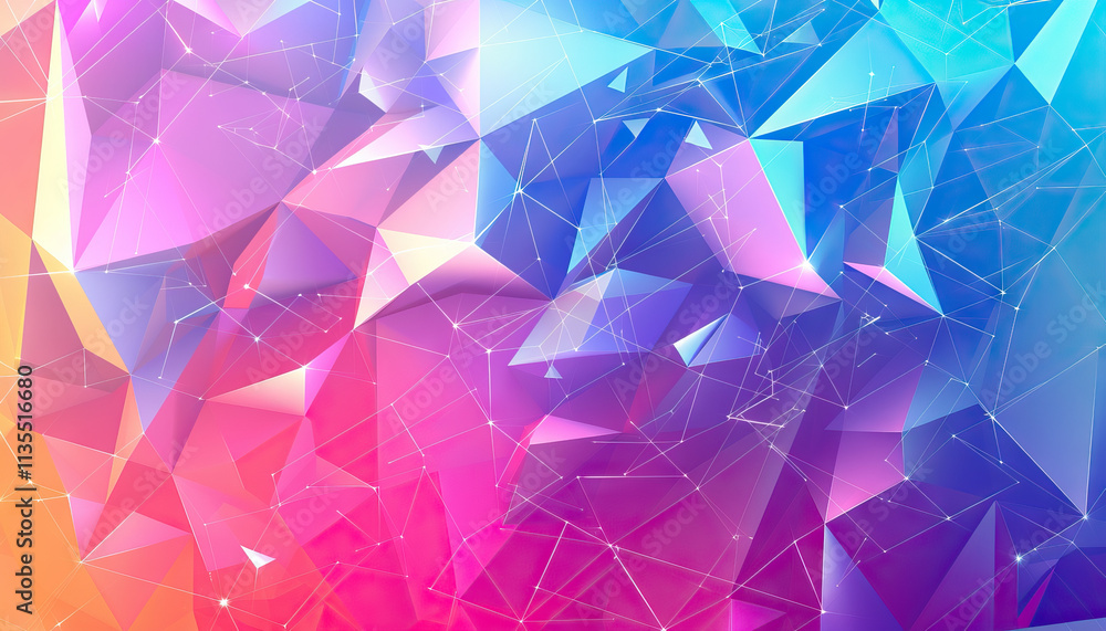 Poster abstract polygonal network with gradient coloration