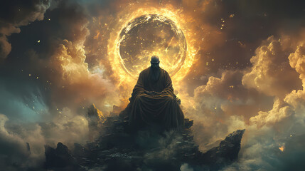 Divine eternal essence, god in heaven. seer monk oracle. Eternal. Illustration