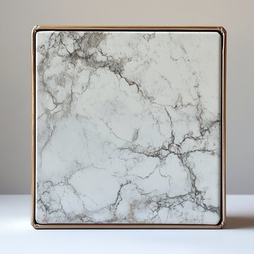 Elegant marble box with a smooth surface, featuring a blank metallic foil frame for personalized embellishments and sophisticated storage.