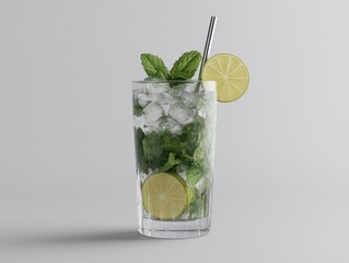 A refreshing glass of mojito with mint and lime, perfect for a summer drink.