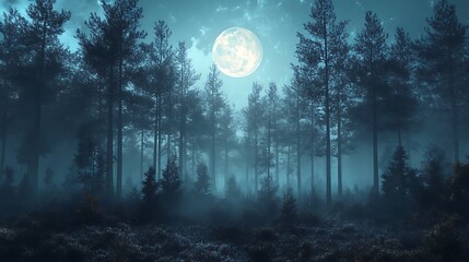 Fototapeta premium Mystical Moonlight Forest. Concept of mystery, magic, and tranquility.