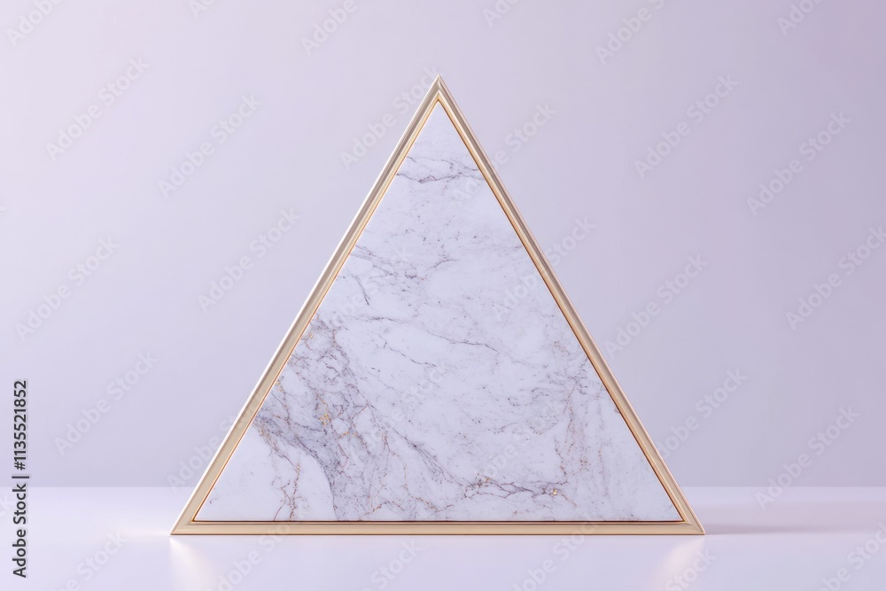 Poster marble triangle with gold edge on light surface.