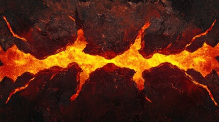 Fiery Lava Cracks on Dark Volcanic Rock Surface in Eruption