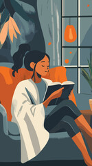 Relaxing at Home Vector Illustration for Post-New Year Vibes, Relaxation and Recovery Scenes, Happy New Year, New year eve, Happy Christmas 
