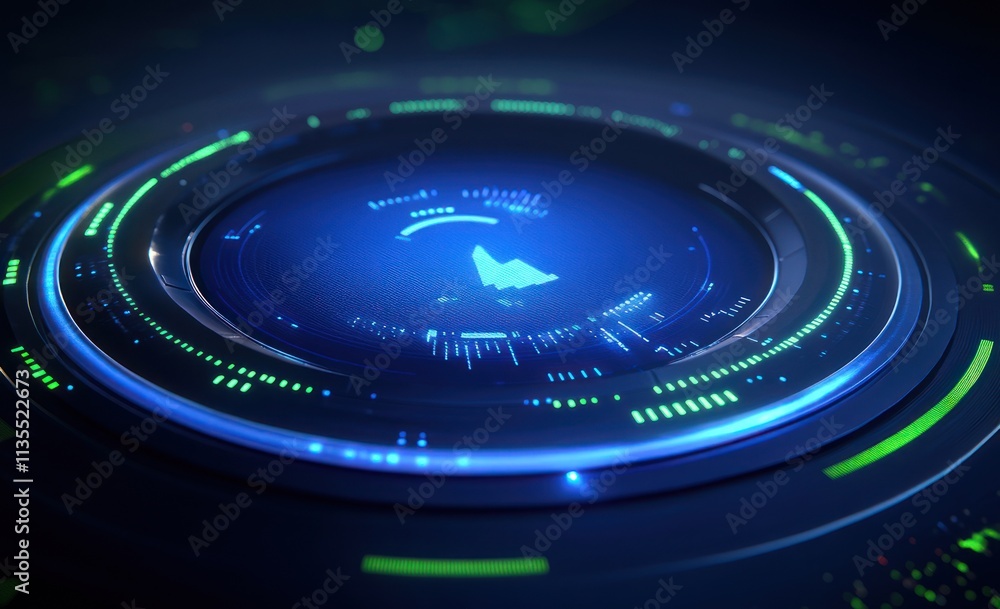 Leinwandbilder glowing futuristic interface with circular display and blue data.
