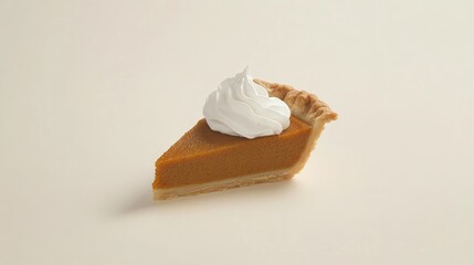 Slice of Pumpkin Pie with Whipped Cream on a Light Background