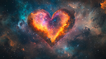 A heart-shaped galaxy, immersed into stars and cosmic dust. space emotions illustration, symbolic eternal love. Eternal. Illustration