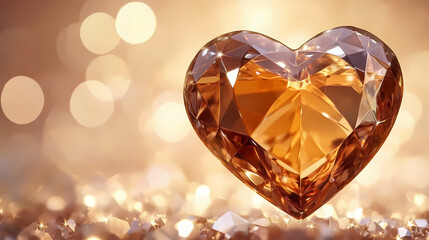 Fototapeta premium A shiny heart-shaped gemstone on a brown bokeh background. symbol eternal love. Eternal. Illustration
