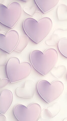 A soft, pastel background featuring various hearts in shades of purple and white.