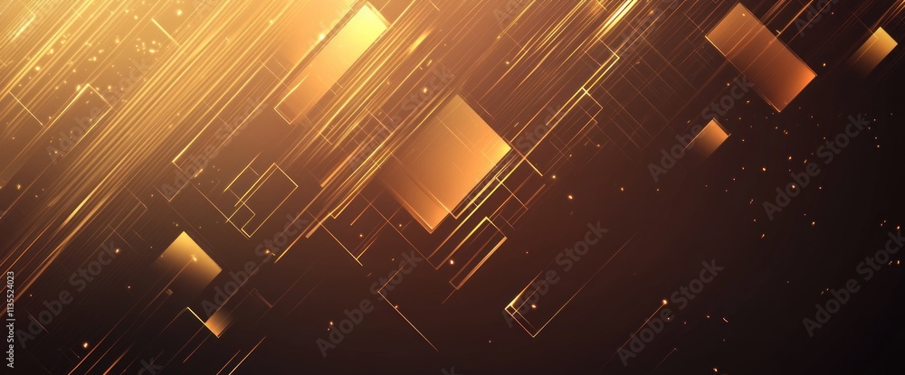 Poster Golden geometric lines with subtle light effects on dark background.