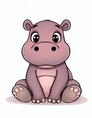 cartoon hippo sitting down with eyes wide open.