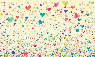 A vibrant array of colorful hearts scattered across a light background, symbolizing love and joy.